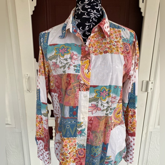Kim Rogers Women’s Button Up Patchwork Paisley Design Top Size Medium - Picture 14 of 16